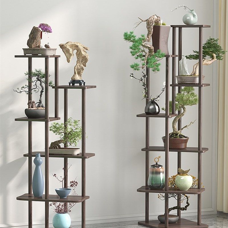 新品博古架新中式茶室置物架简约书架实木多宝阁古董摆件茶叶展示