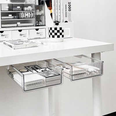 收纳盒桌下抽屉式办公室文具工位悬挂小抽屉整理盒书桌隐藏置物架