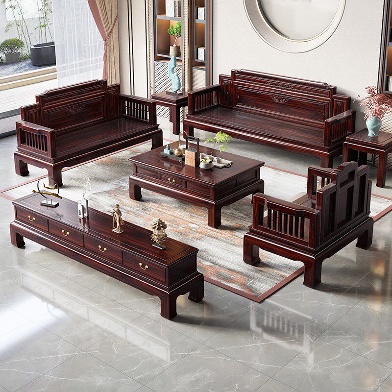 金花梨木全实木沙发新中式客厅别墅冬夏两用仿古明清雕花加厚家具