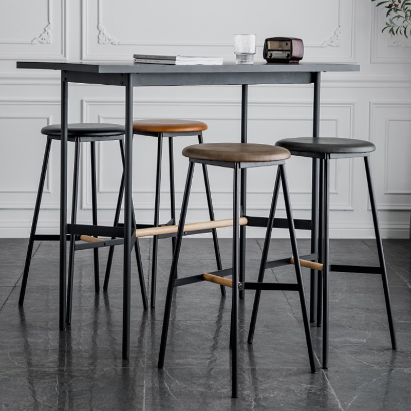 美式吧台凳子高款家用简约酒吧椅咖啡厅复古高脚凳工业风创意圆凳
