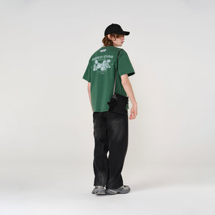 NPNG 植物物语印花短袖T恤男女同款美式复古做旧水洗情侣夏季上衣