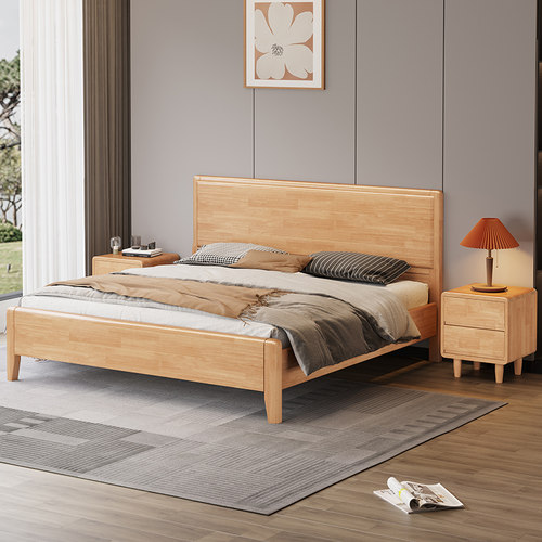 实木床1.2M简约木床1.8米单人床小户型1.35米卧室原木大床侘寂风