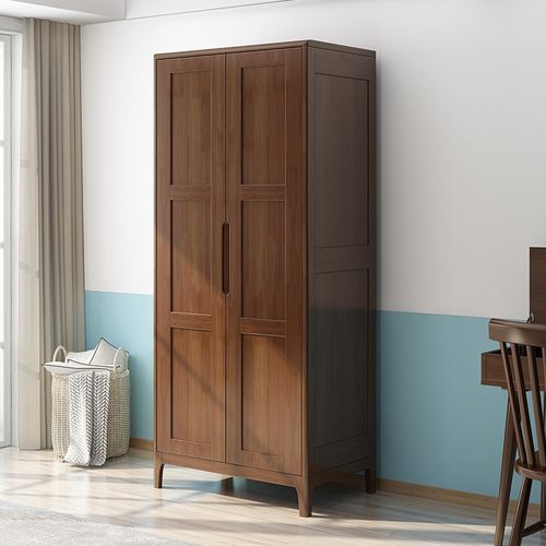 实木两门衣柜北欧风推拉门收纳储物柜子 现代简约经济型卧室衣橱