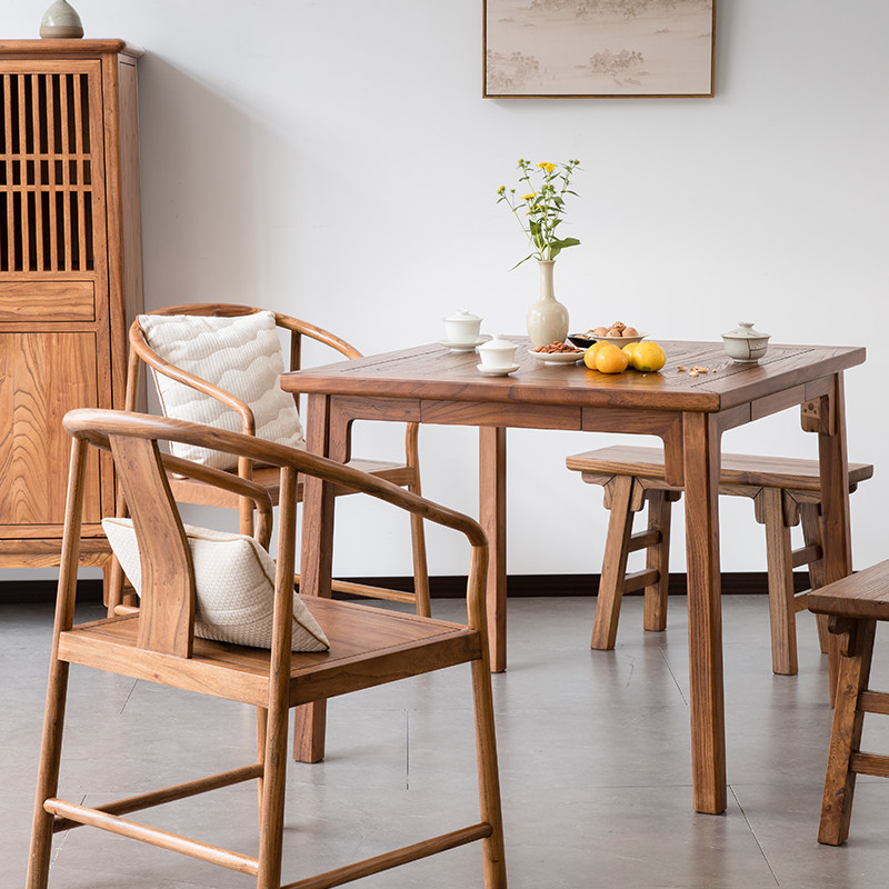 实木小方桌新中式餐桌小户型家用正方形老榆木八仙桌打牌四方桌子