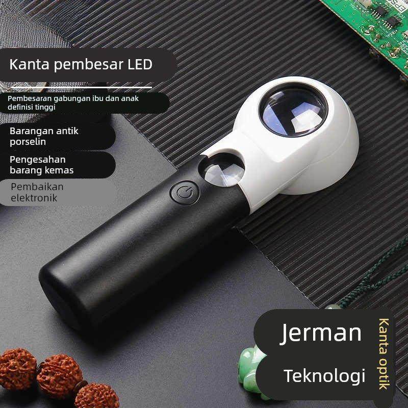 高清珠宝鉴定钱币瓷器青铜邮票放大镜手持式带LED灯高倍