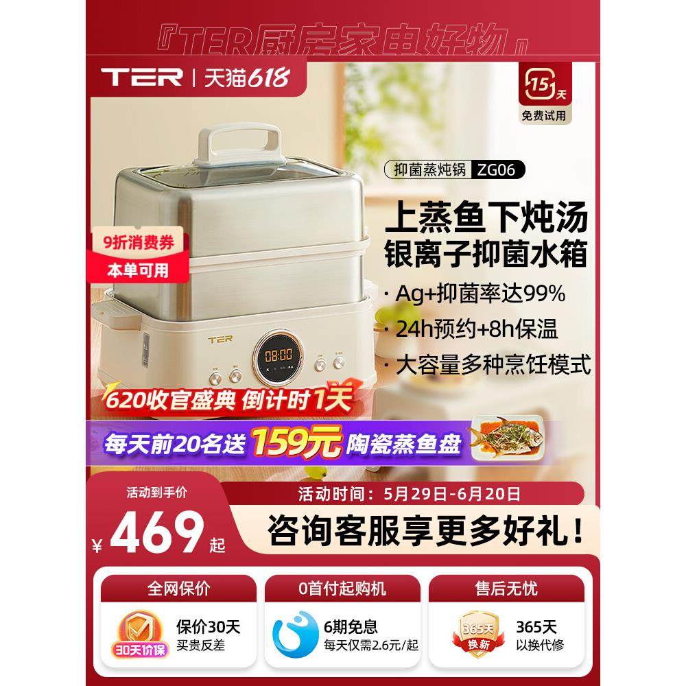 TER不锈钢电蒸锅家用多功能大容量蒸炖一体锅多层蒸箱小型蒸汽锅