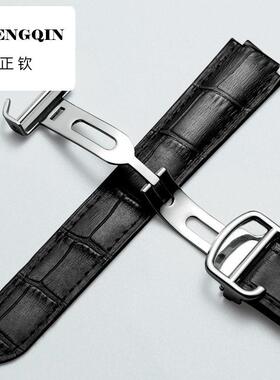 适用宝仕利真皮手表表带男女凹凸接口代用卡地亚蓝气球小号中号大