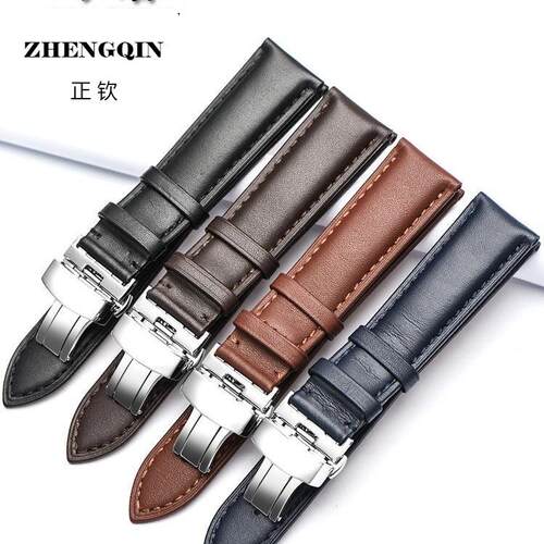 亨诺真皮表带男 牛皮手表带蝴蝶扣 适配罗西尼汉密尔顿飞亚达20mm