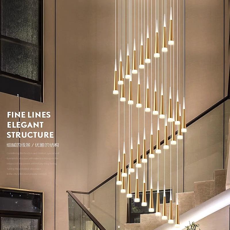 简约现代轻奢公寓loft楼梯间长吊灯挑空别墅客厅复式楼大吊灯餐厅