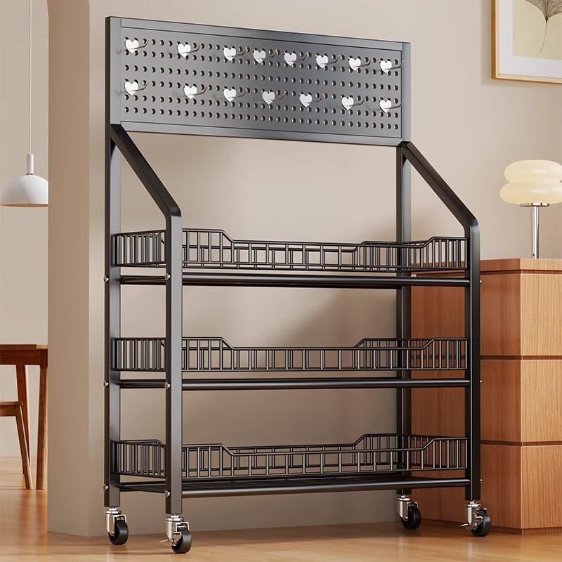 洞洞板书架可移动落地置物架带轮简易储物书柜多功能小推车收纳架