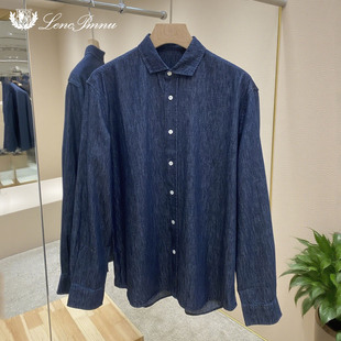 lp秋季新款翻领老钱风亚麻舒适衬衫外套高级轻奢舒适长袖男士衬衣