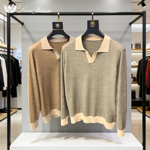 lp冬季新款老钱风羊绒海鸥领长袖针织衫上衣拼接撞色打底男士毛衣