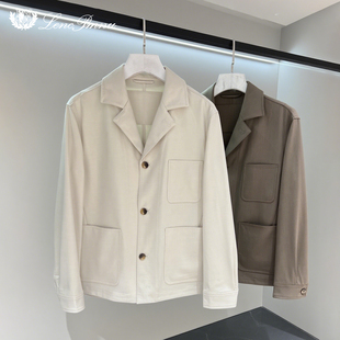 lp秋季新款翻领纯色老钱风西服夹克上衣商务休闲百搭舒适男士外套