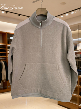 lp冬季新款立领半拉链套头百搭卫衣休闲舒适简约花灰色显瘦上衣男