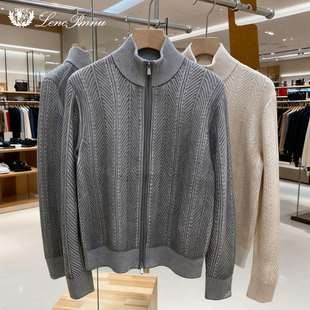 lp秋冬新款老钱风羊毛立领拉链针织衫开衫商务休闲菱形毛衣上衣男