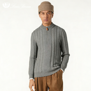 lp冬季新款老钱风羊毛立领半拉链套头针织衫上衣休闲舒适男士毛衣