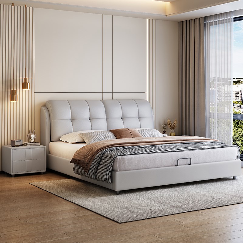 皮床主卧室现代简约高端大气轻奢1.5米1.8米双人实木软包双人婚床