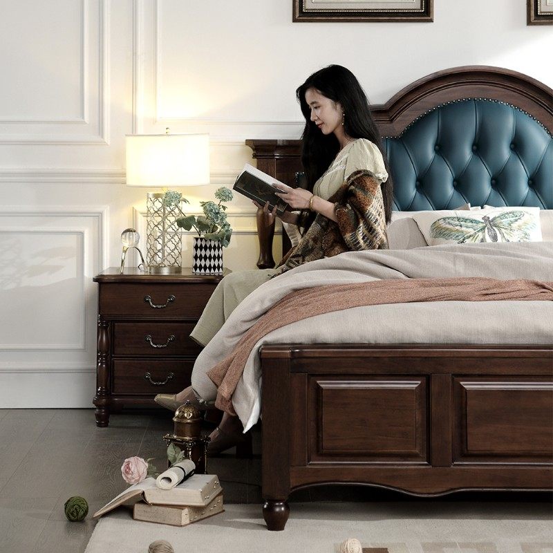 美式实木床主卧箱体储物床真皮软包全实木1.8米复古风婚床 双人床