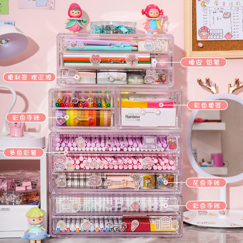 笔筒创意可爱桌面抽屉文具收纳盒学生宿舍手账胶带书桌透明置物架