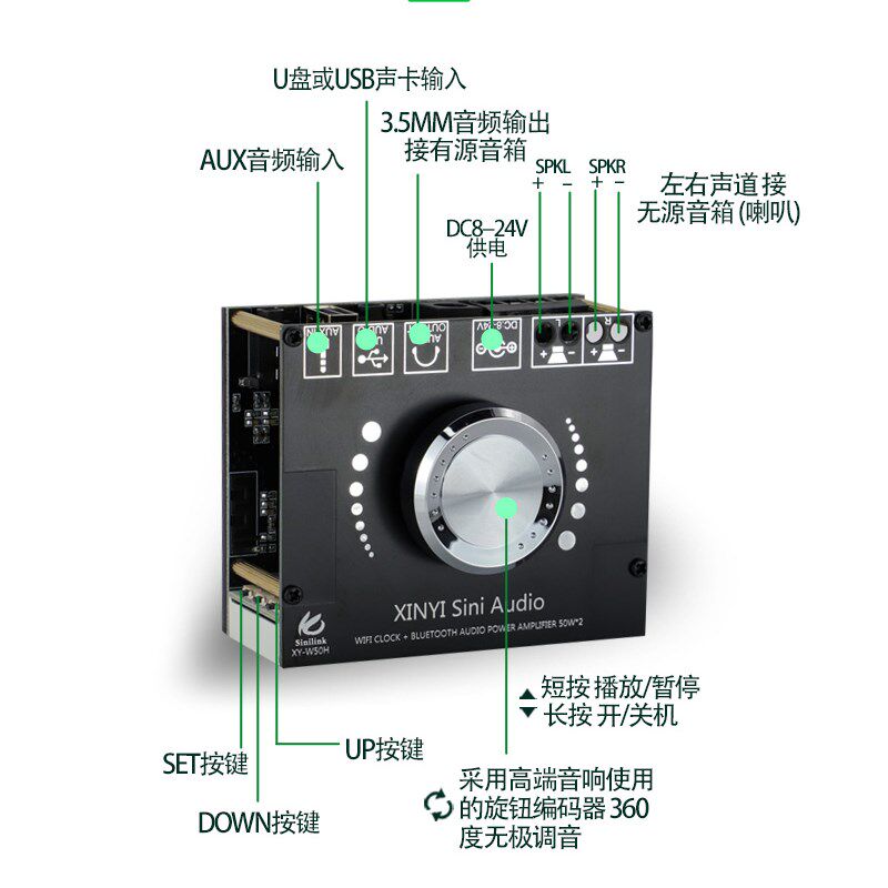 HIFI级50W*2立体声蓝牙数字功放板模块带WIFI授时时钟欣易XY-W50H