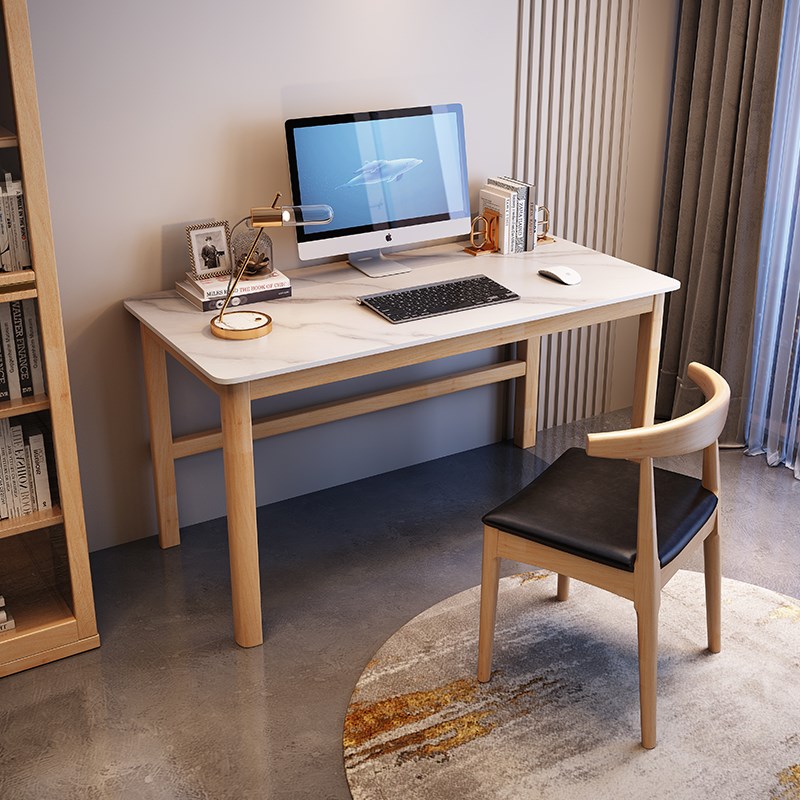 现代轻奢岩板简约实木书桌电脑桌办公桌家用小户型简约长方形桌子