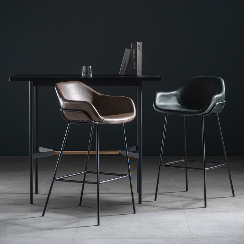 设计师创意靠背吧椅北欧简约家用高脚凳工业风咖啡厅吧台椅皮吧凳