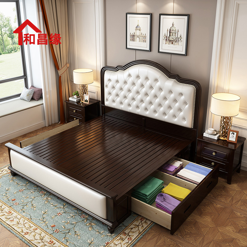 美式实木床1.8米白色主卧床现代简约1.5米轻奢床双人床欧式床婚床