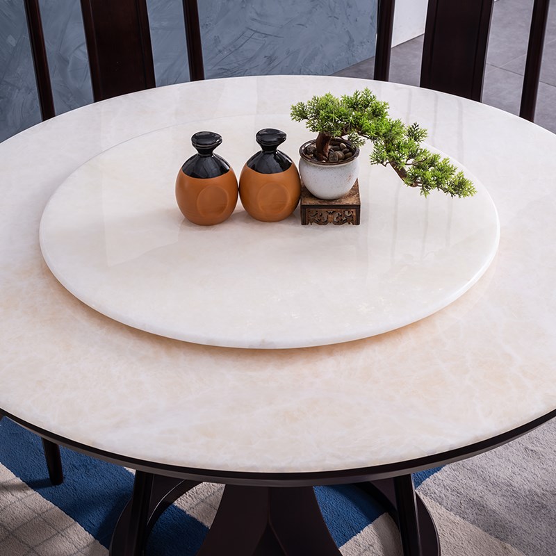 天然大理石餐桌 新中式高端圆餐桌 实木圆形家用饭桌1.5m轻奢圆桌