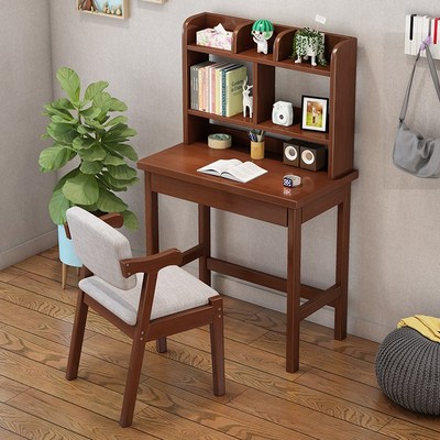60/70/80cm小户型书桌带书架卧室实木电脑桌单人学习写字桌省空间