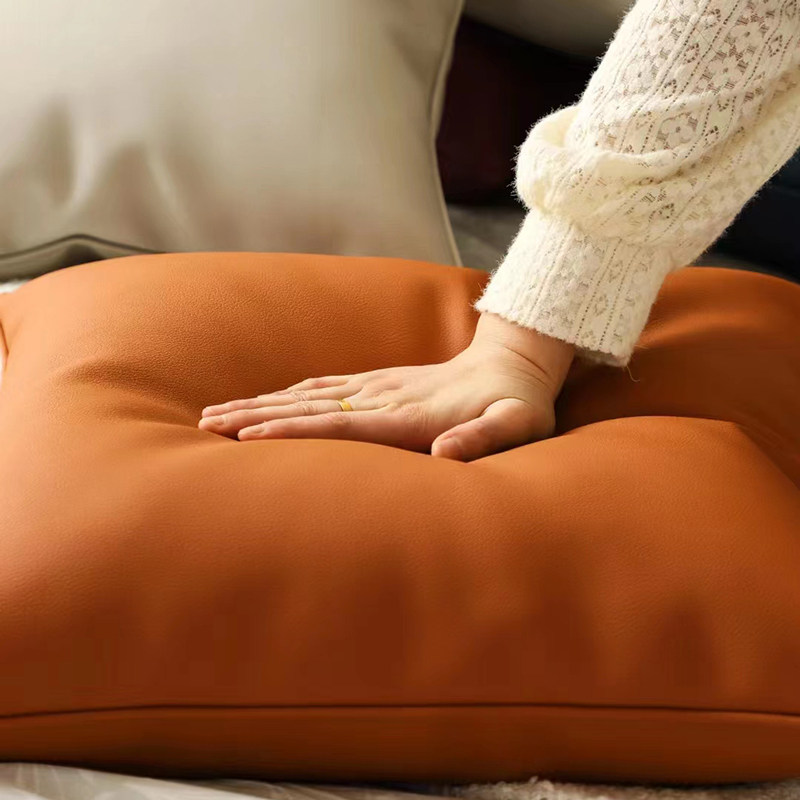 美式高端纯色皮质抱枕沙发客厅轻奢高级感现代简约靠枕汽车靠背垫