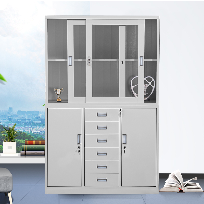宽中六办公铁皮文件柜抽屉带锁资料档案柜子凭证分体移门推拉书柜