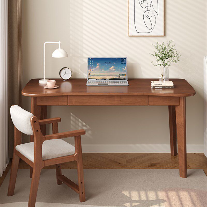 简约书桌家用台式电脑桌卧室简易办公实木学生写字桌出租屋桌原木
