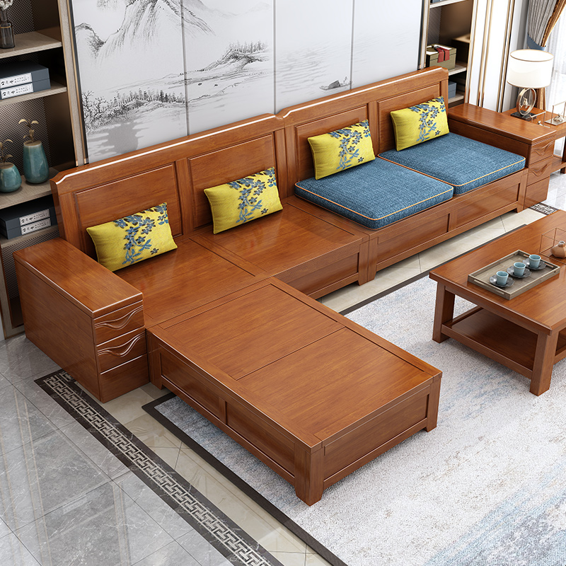 新中式实木沙发现代简约全实木冬夏两用储物客厅大小户型木质家具