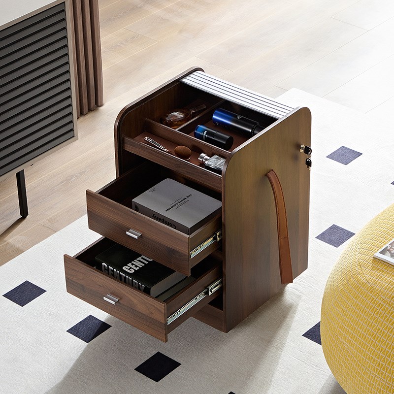 Chea wea北欧风中古床头柜卧室极简卷拉门置物架ins收纳电视边柜