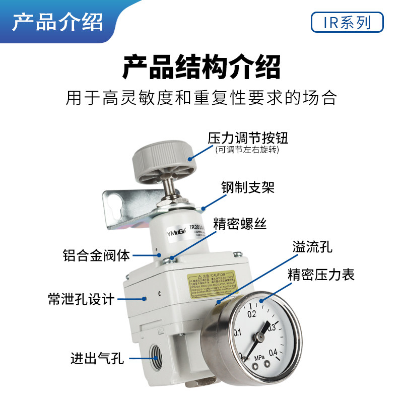 SMC型精密调压阀IR2000-02BG数显气动压力调节阀气体减压阀可调式