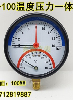 WY-100温度压力一体表地暖用压力表水压表16bar气压80/100mm表面