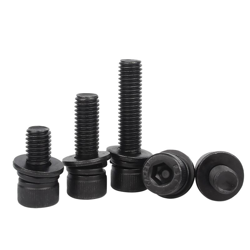 黑色304不锈钢圆柱头内六角三组合螺丝钉平弹垫片螺栓M2M3M4M5M12