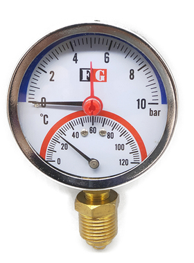 Y-80表盘温度压力一体表地暖分水器气压管道水压表0-10bar/16bar