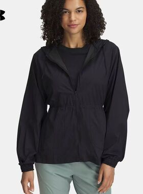 安德玛UA女子防晒外套25新款Cinch薄款收腰连帽运动夹克1389502