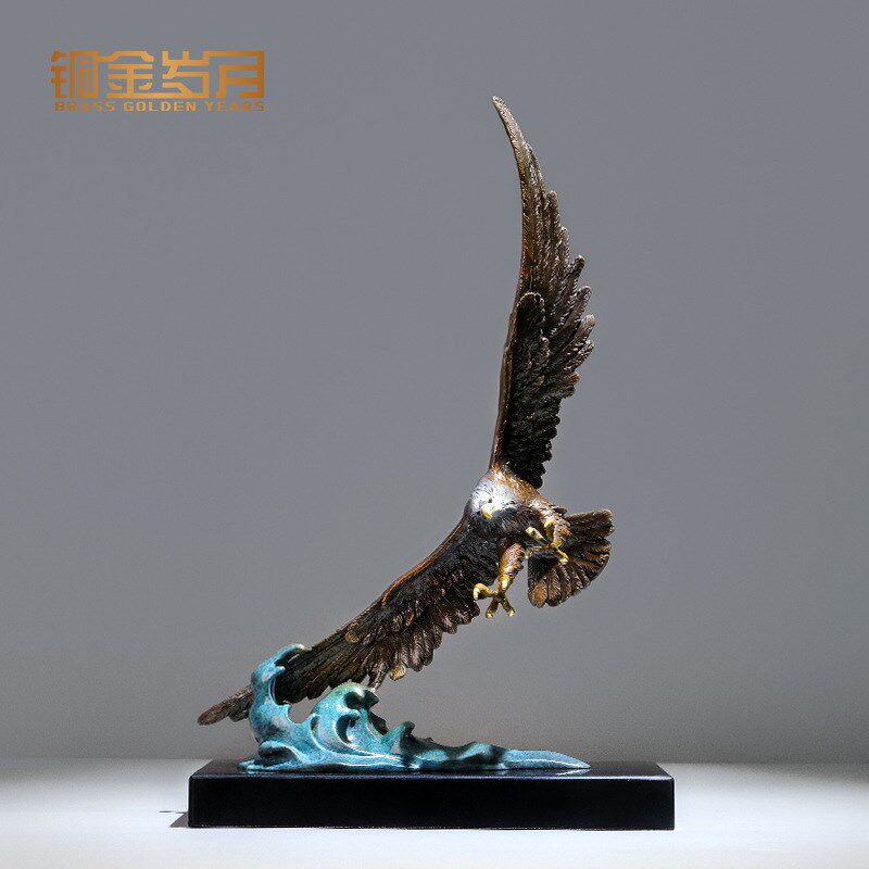 铜金岁月老鹰黄铜摆件大鹏展翅办公室乔迁开业礼品摆件装饰工艺品