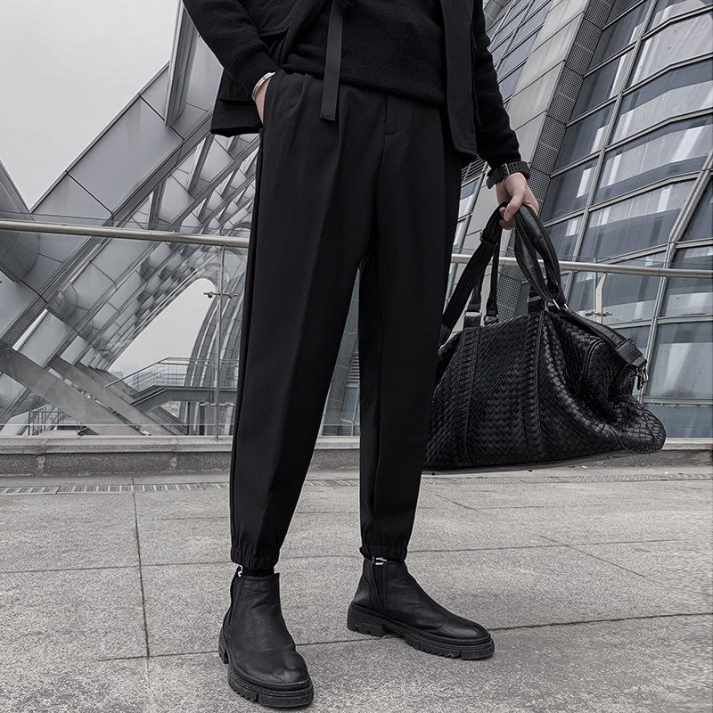 休闲西装裤男春季九分束脚裤网红百搭阔腿裤潮流坠感直筒哈伦裤男,男装,西裤,淘宝优惠券,粉丝福利购,淘宝优惠卷