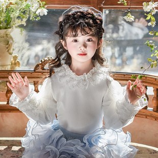 蕾丝百搭韩系泡泡袖 女童春季 春装 打底衫 打底上衣儿童T恤 新款