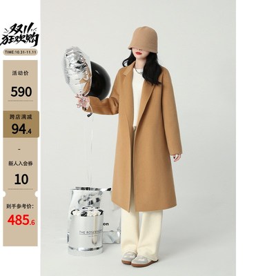 崛起的小个子高级感驼色双面羊绒大衣女季加厚休闲中长款毛呢外套