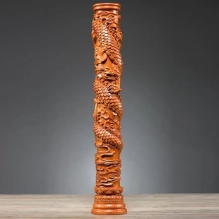 花梨木雕盘龙柱圆柱摆件家居客厅实木招财风水镇宅开业送礼工艺品