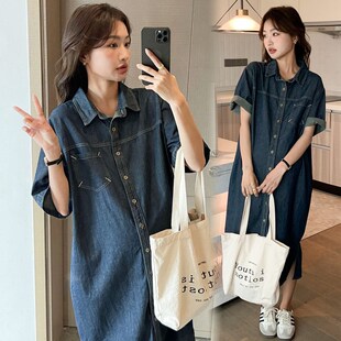 宽松时尚 高级感牛仔裙不显怀遮肚连衣裙大码 孕妇裙子女 夏装 孕妇装