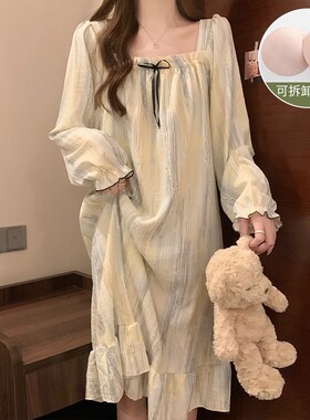 带胸垫睡裙女春秋冬季长袖纯棉2024F新款公主风睡衣大码家居服外