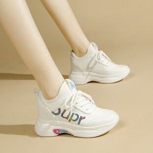 内增高网鞋女透气网面运动休闲女2024年新款夏季百搭老爹鞋小白鞋