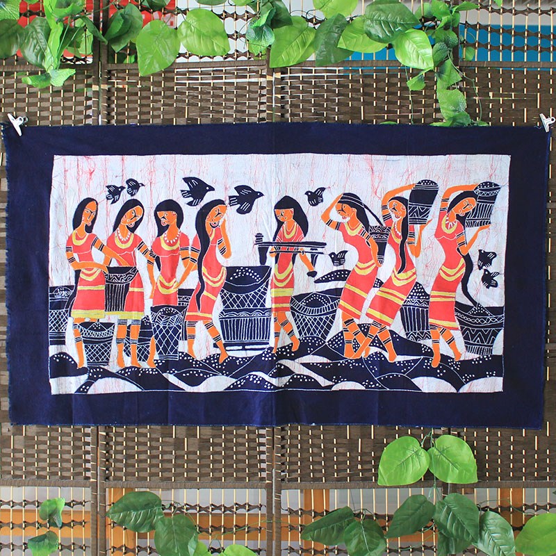民族蜡染装饰画佤族少女餐厅酒吧客栈背景布画挂画V纯棉手工艺壁图片