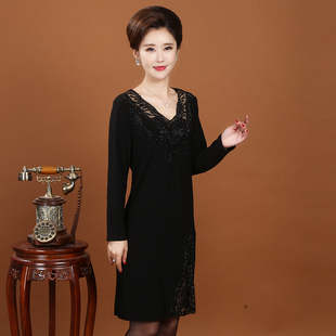 典云间秋冬装新款高端中老年女装大码显瘦连衣裙女妈妈长款打底裙