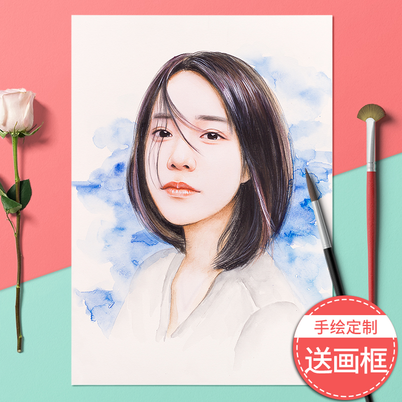 画像定制真人照片转手绘水彩素描彩铅头像肖像画DIY定制生日礼物
